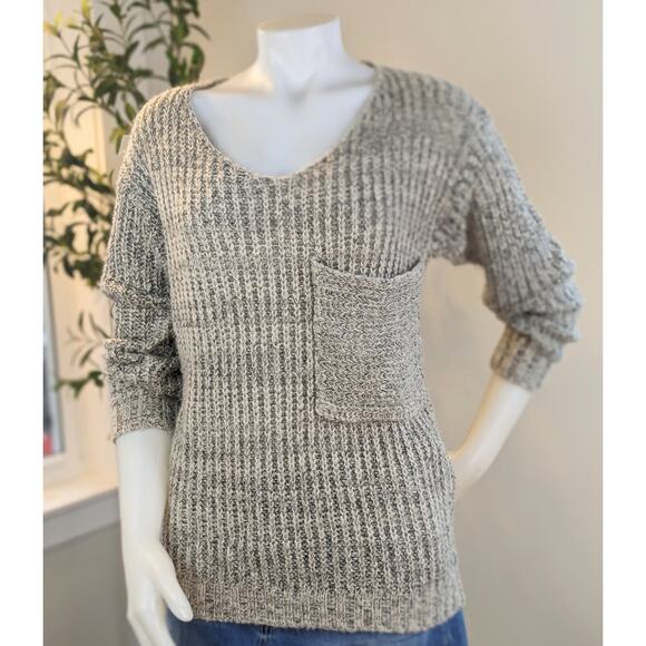 Dreamers Oversized Sweater Small Gray Chunky Fuzzy Knit V-Neck Long Sleeve Cozy - Picture 3 of 7